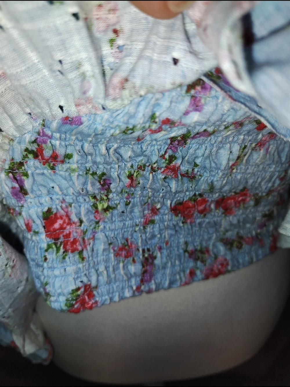 Free People Medium Candy Combo Floral Smocked Peplum Top -‎ Light Blue